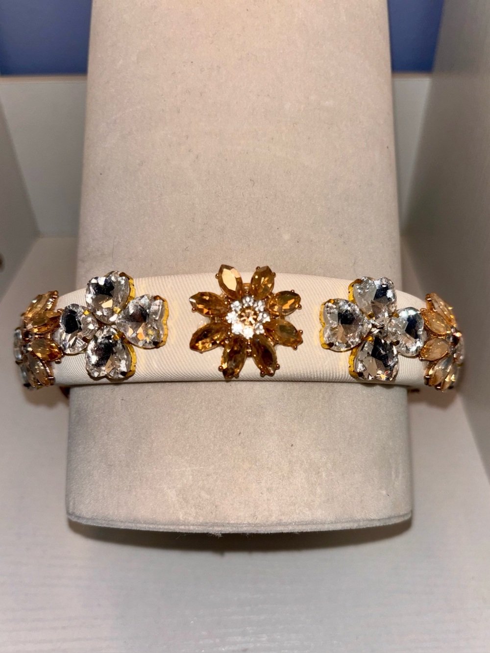 Gold and Ivory Crystal Floral Headband - Women Hair Accessory
